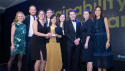 Forum for the Future's Hannah Pathak (left) and compere Julia Bradbury (right) present the City to Sea team with the Award